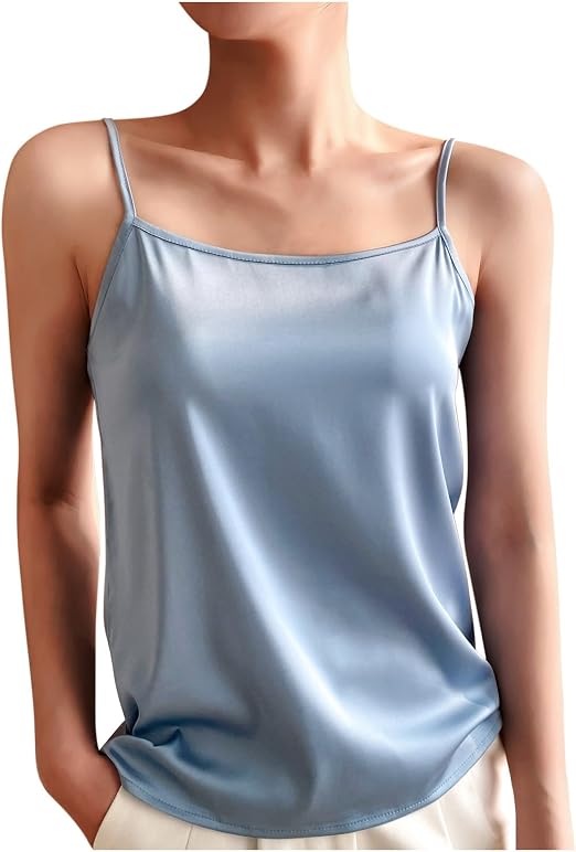 Womens Silk Satin Camisole Cami Plain Strappy Tank Top T-Shirt V