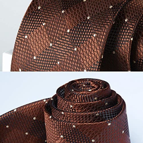 Image of HISDERN Ties for Men Plaid Checkered Tie with Pocket Square Woven Business Formal Necktie Handkerchief Set Wedding Party
