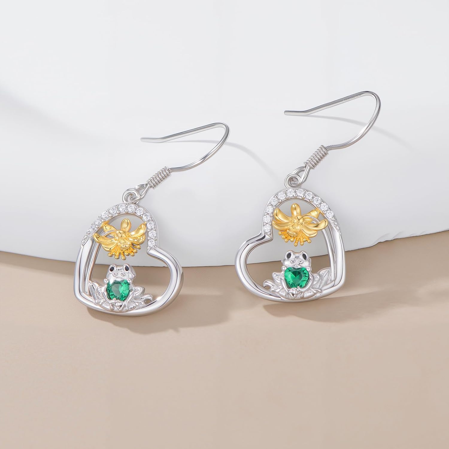 SIMONLY Heart Animal Earrings 925 Sterling Silver Fox/Rat//Frog/Axolotl/Cat Sunflower Dangle Earrings Sunflower Jewelry for Women Christmas Mother Day Gift - Image 4