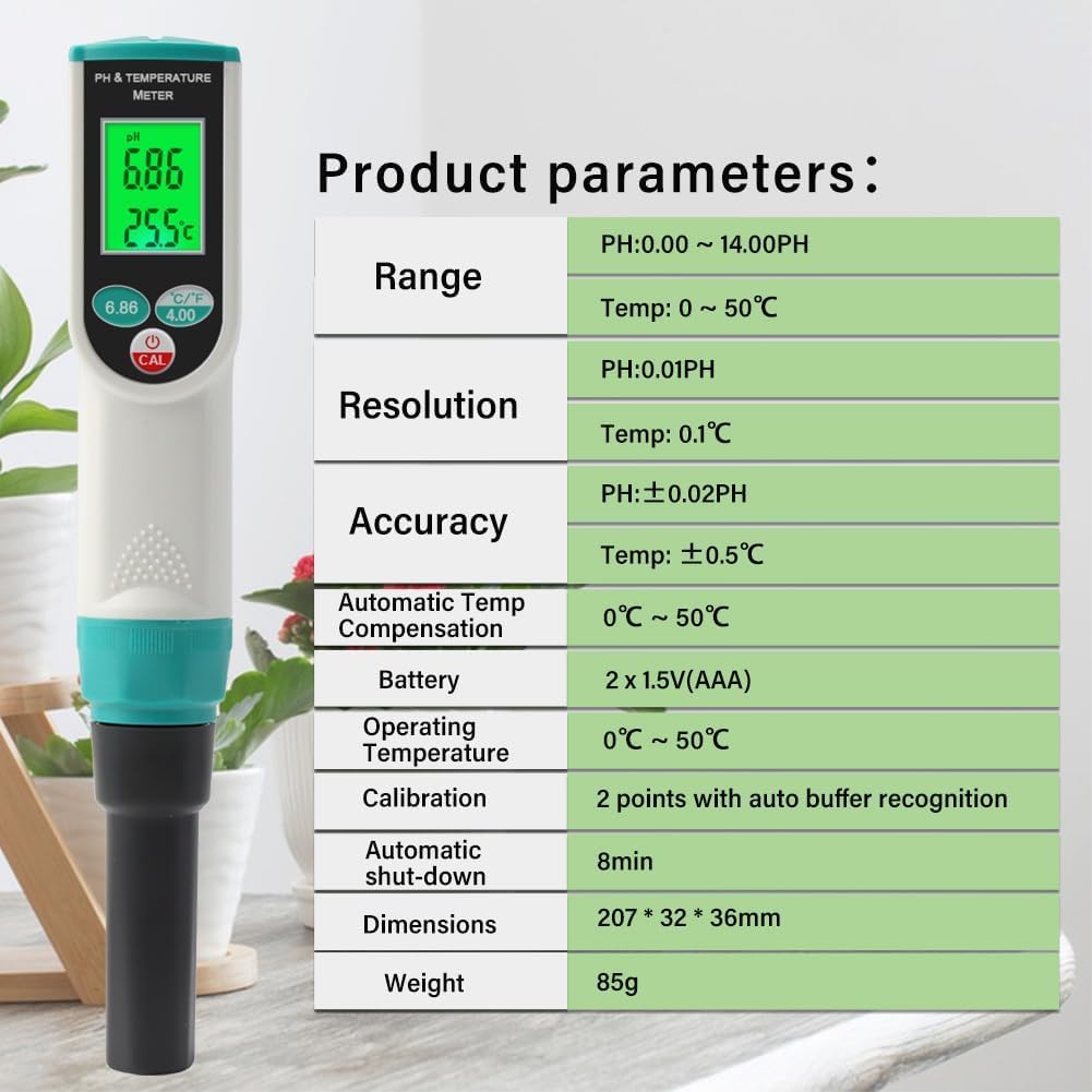 KEULEN Rilevatore di Terreno 2 in 1, Tester Digitale per PH/Temperatura del Terreno con Display LCD Retroilluminato, Misuratore di PH, Misuratore di Temperatura del Suolo, Sonda Ad Alta Precisione