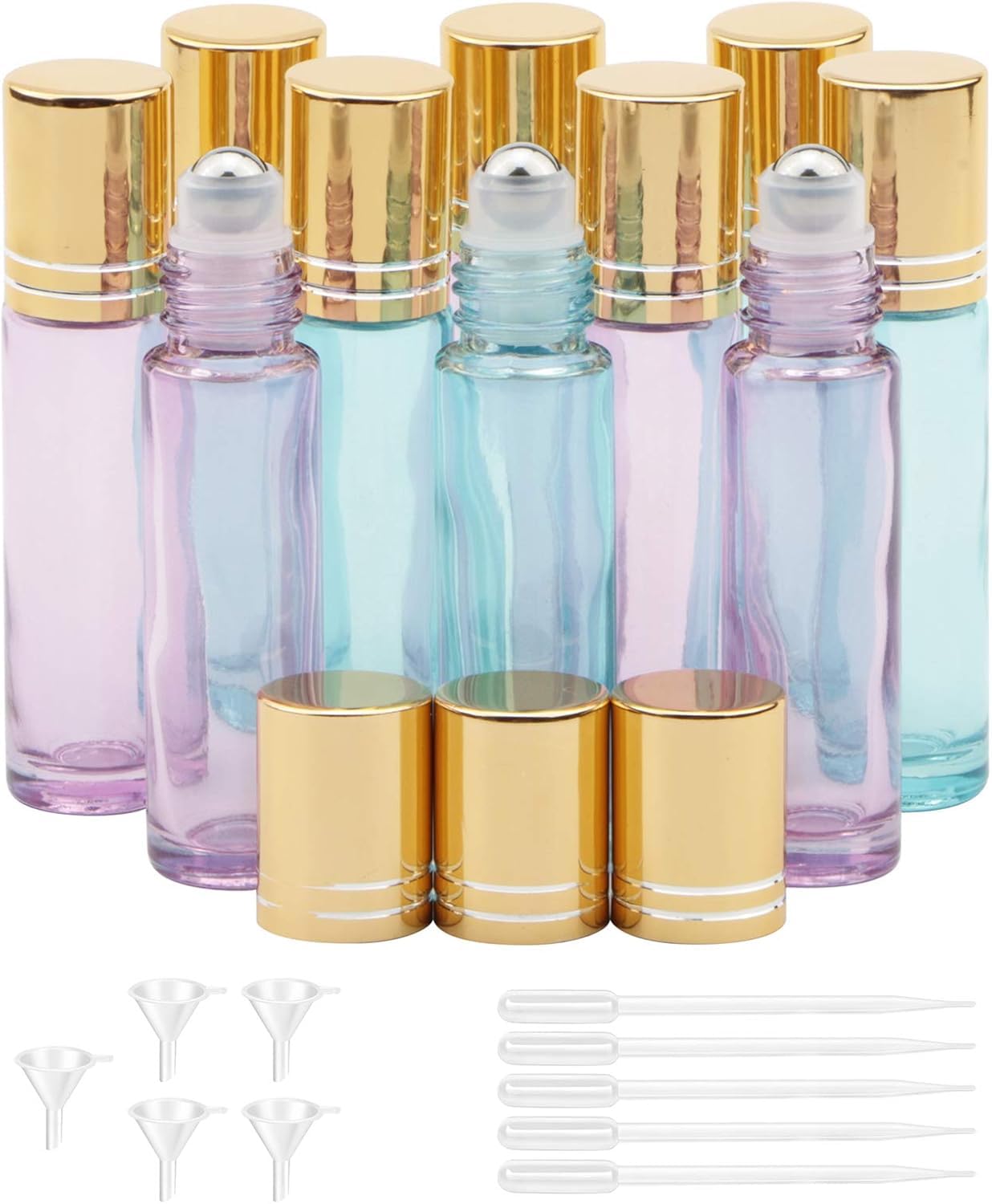 Kesell 10ml Essential Oil Roller Bottles Pearl Blue Glass Roll On Bottles with Stainless Steel Roller Balls, Set of 10 for Aromatherapy, Essential