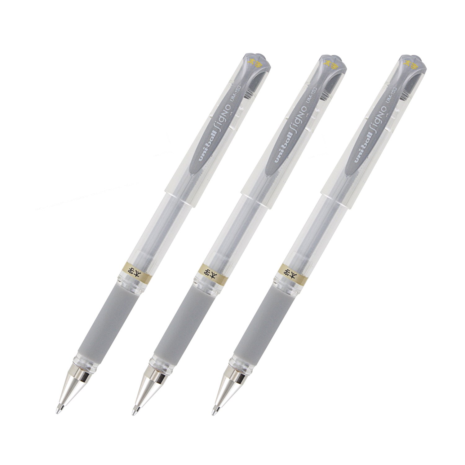Signo UM-153 Gel Ink Rollerball Pen, 1.0mm, Broad Point, Silver Ink, Pack of 3