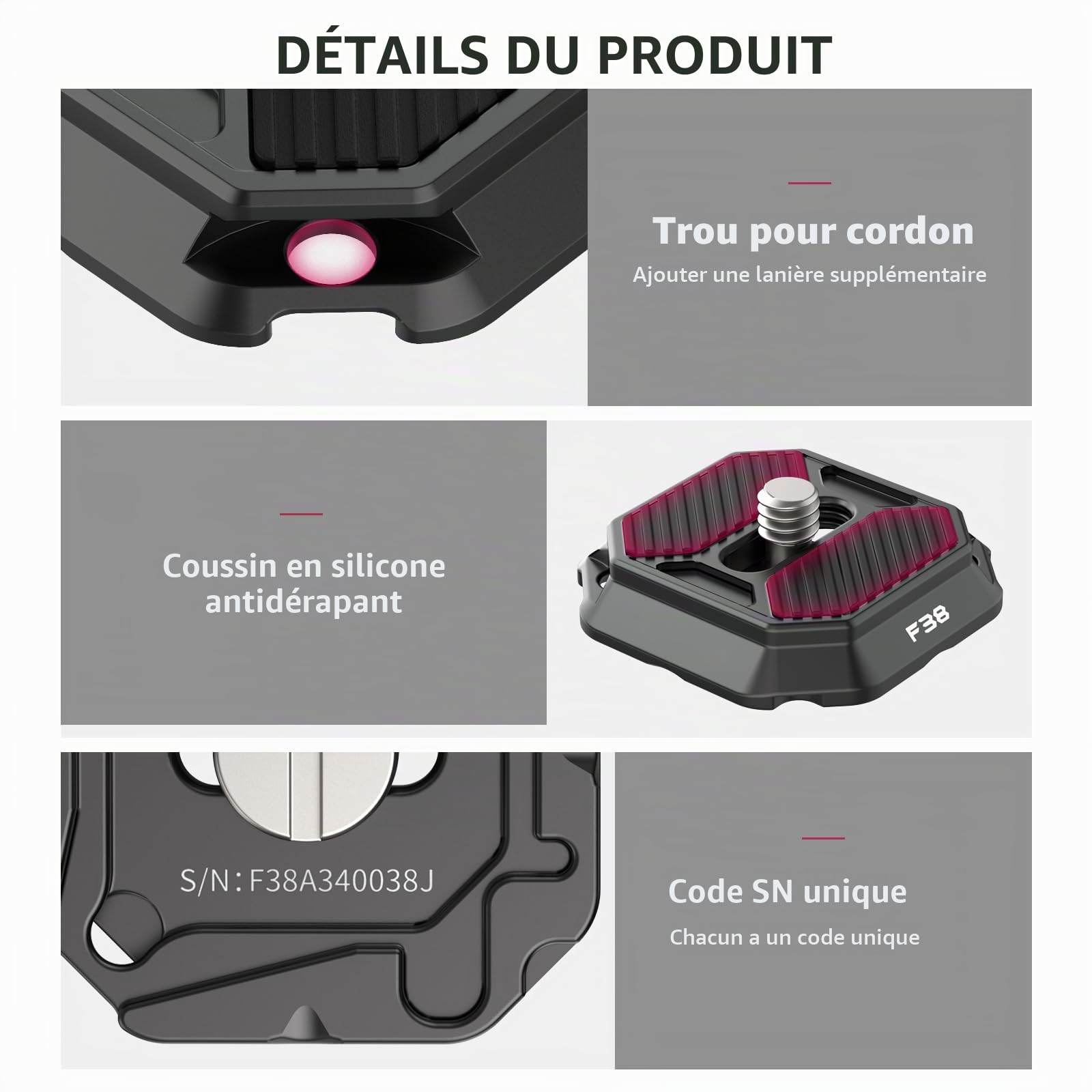 FALCAM F38 Plaque de dégagement Rapide, Compatible avec Le Clip pour Appareil Photo PD Capture V3 et Le Clip pour Sac à Dos F38 (Plaque supérieure Uniquement)
