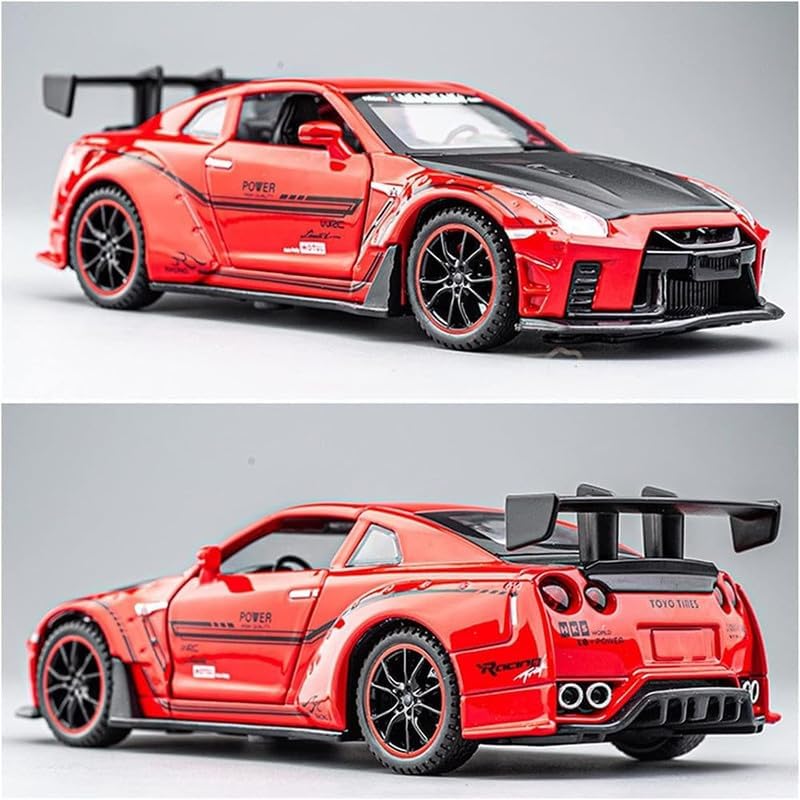 Image of New 1:32 Nessan R35 Diecast Alloy Metal Pull Back Car with Openable Doors Music Sound and Light Vehicle Toy Car for Kids Boys (Red)