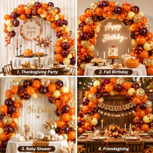 Image of Fall Balloon Arch Kit, Fall Birthday Party Decorations, Orange Burgundy Yellow Gold Confetti Balloons Garland Kit with 6.5 Ft Maple Leaves for Home Thanksgiving Autumn Baby Shower Party Decor Supplies