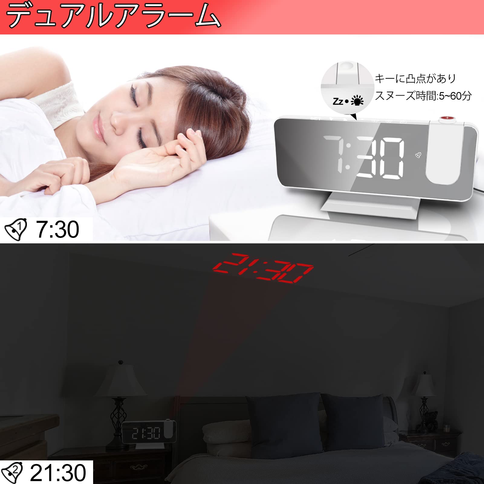 Amazon.co.jp: CENTOLLA 天井 プロジェクター 時計 置き時計 携帯充電