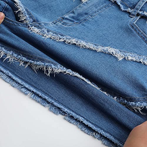 Image of THUNDER STAR Women Mid Rise Ripped Stretchy Jeans Shorts Frayed Raw Hem Casual Denim Shorts