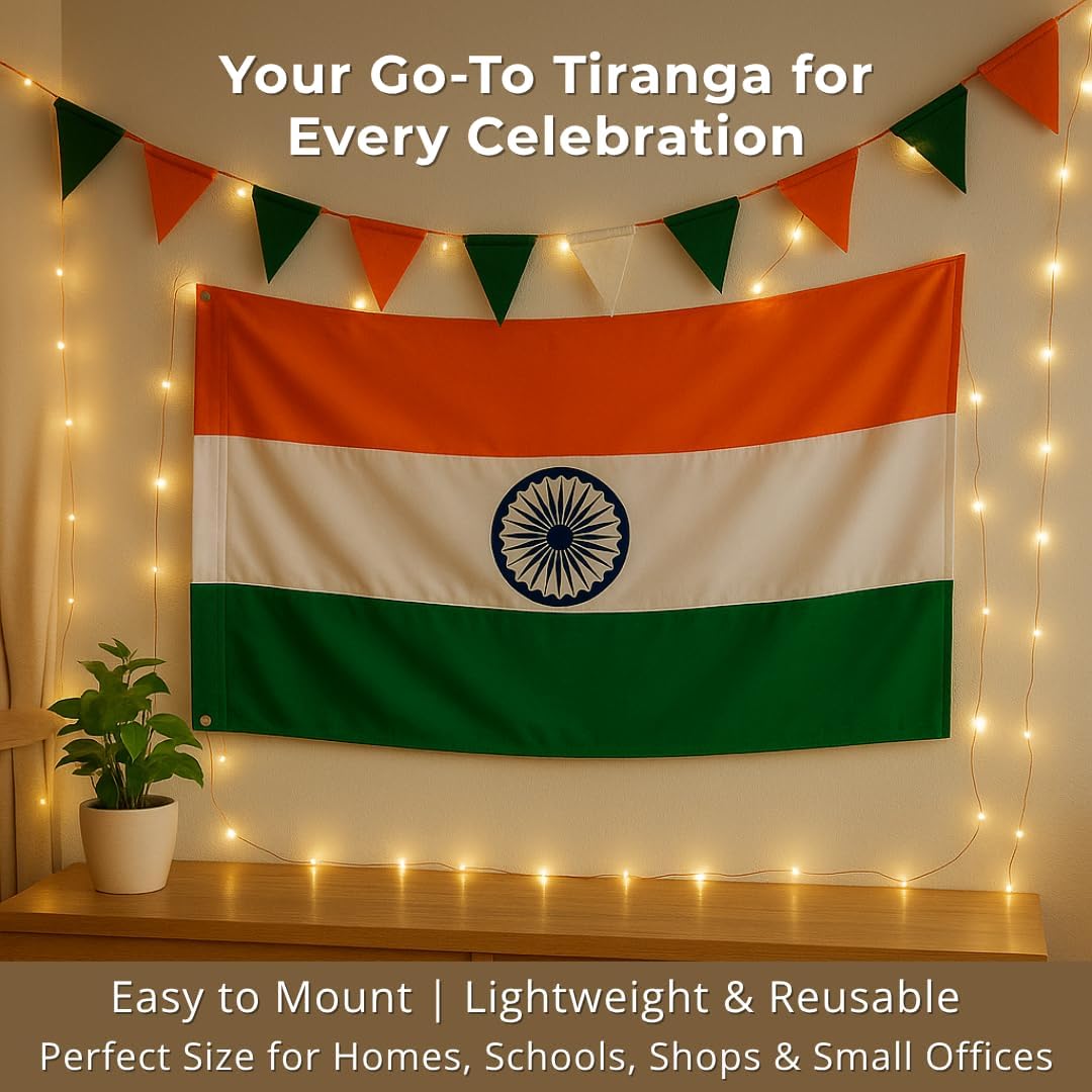 VinodRatna Indian Flag | Suitable for Indoors and Outdoors|Polyester| Both Sides Printing| All Weather Fabric | Fade Proof, Hand Stitched and Durable (1ftx1.5ft) - Image 3 thumbnail