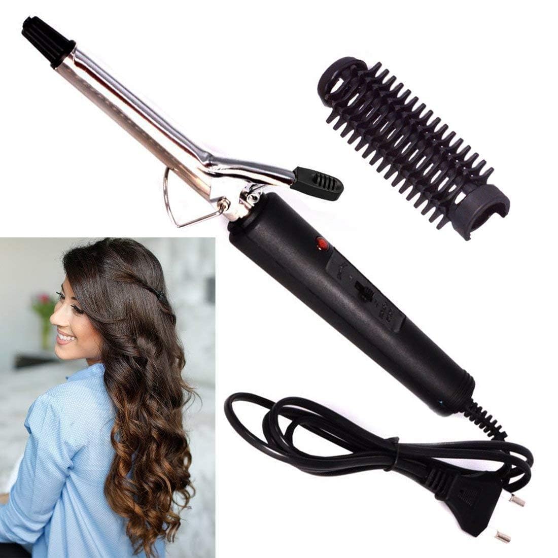 Professional Electric Hair Curler for Women | Black & Silver Curling Iron with Long-Lasting Styling Rollers-image-28