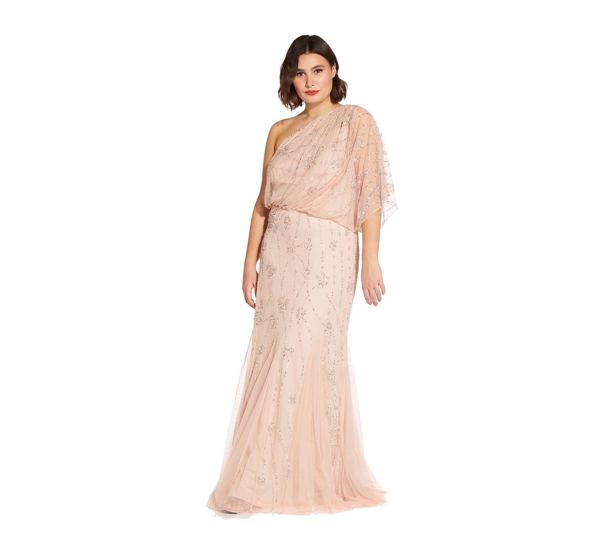 Adrianna Papell Womens One Shoulder Beaded Dress