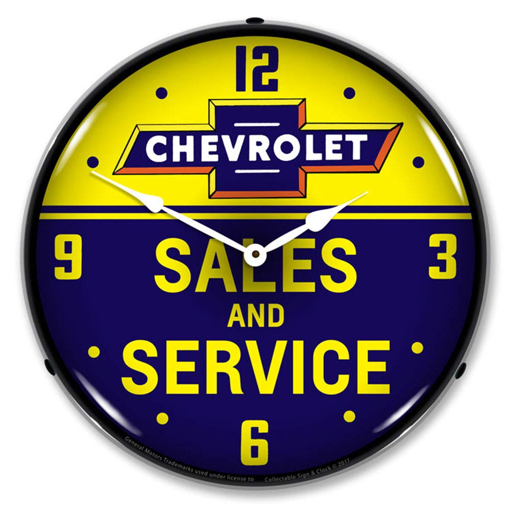 Chevrolet Bowtie Sales and Service LED Wall Clock, Retro/Vintage, Lighted, 14 inch