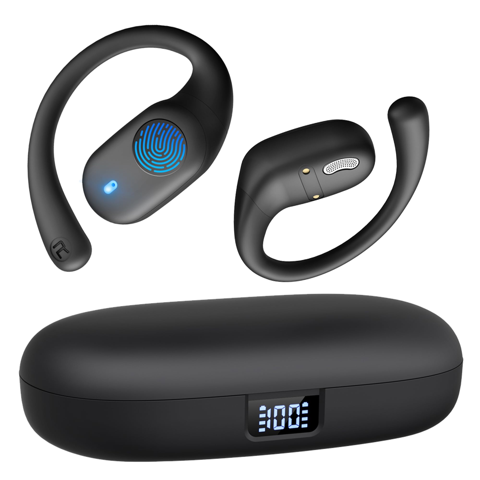 Open Ear Headphones,Bluetooth Headphones 5.3 Sports with Smart Digital Display,36H Playtime,IP54 Waterproof,Ultra-Comfort,Clear Calls Wireless Earbuds Lightweight Design Fit Cycling,Running Workout