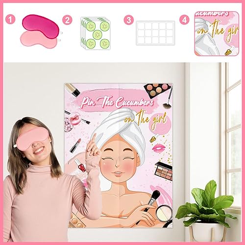Miniatura 3 de Juegos de fiesta de spa, calcomanías de póster Oxford con vendas para los ojos, decoración de fiesta de maquillaje para niños, niñas, mujeres, spa,