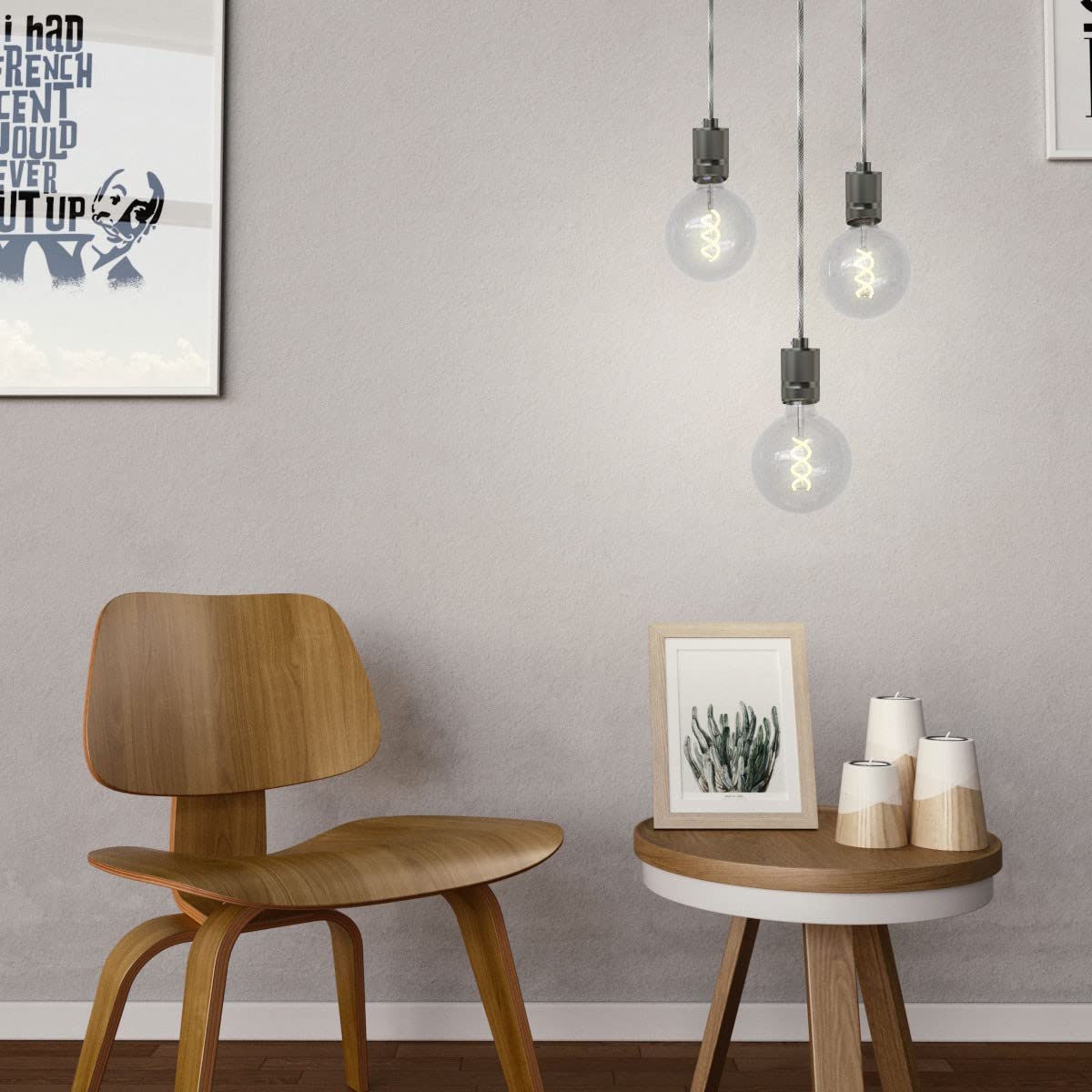 creative cables - Lampada a sospensione Made in Italy completa di cavo tessile e portalampada in alluminio zigrinato - Senza lampadina, Titanio satinato