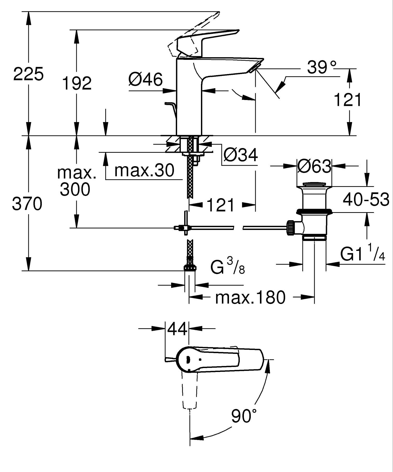 GROHE QUICKFIX Start Mitigeur monocommande lavabo de salle de bains Start, avec tirette de vidage, mousseur économie d'eau, taille M, chromé, 23552002 (Import Allemagne)