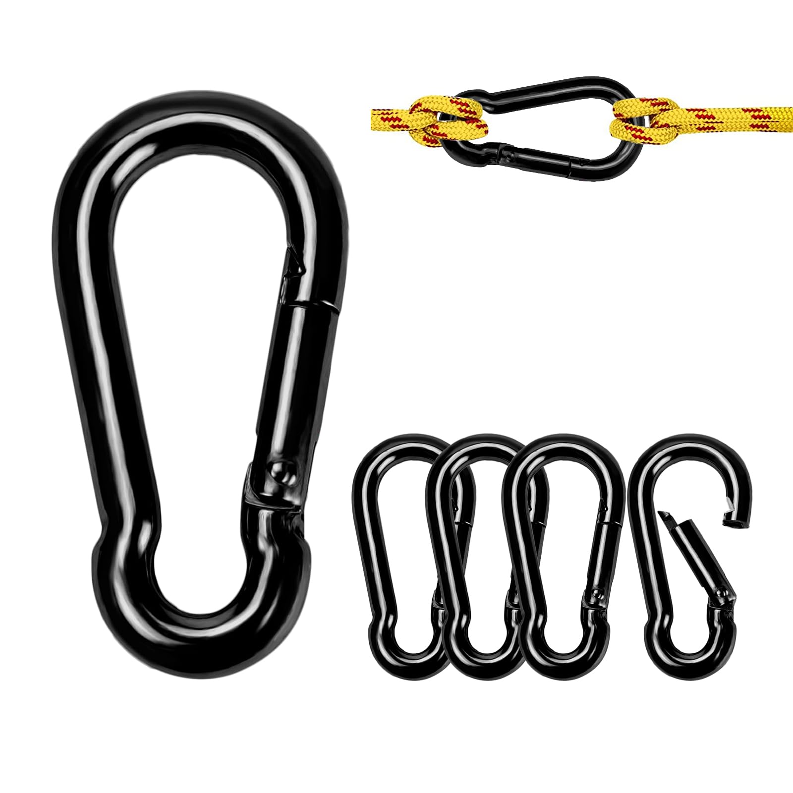 Twours 5 Pack Black Carabiner Clips,1.56 inch Spring Snap Hooks Small High-Strength Steel Quick Link for Outdoor Camping Hammock Fishing Keychain