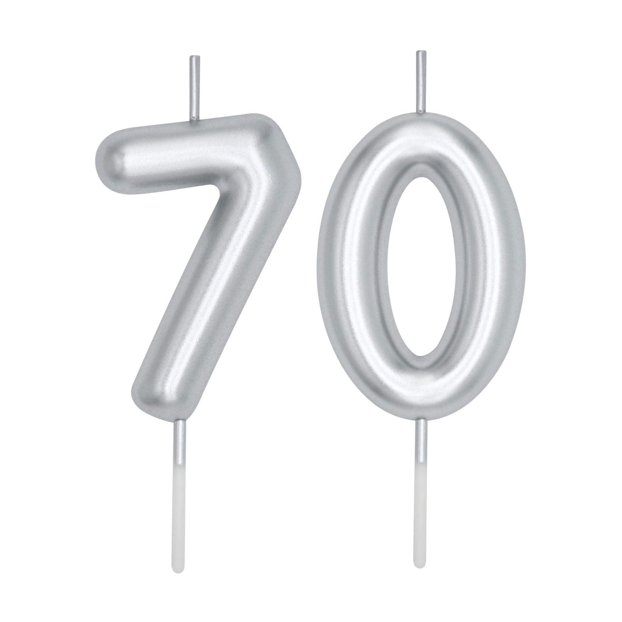 DERVENTA Number Candle Silver 2.36 inch Party Celebration Anniversary Decoration Perfect Birthday Brunch Dessert Cake Topper 1 Piece (Number 70 Silver)