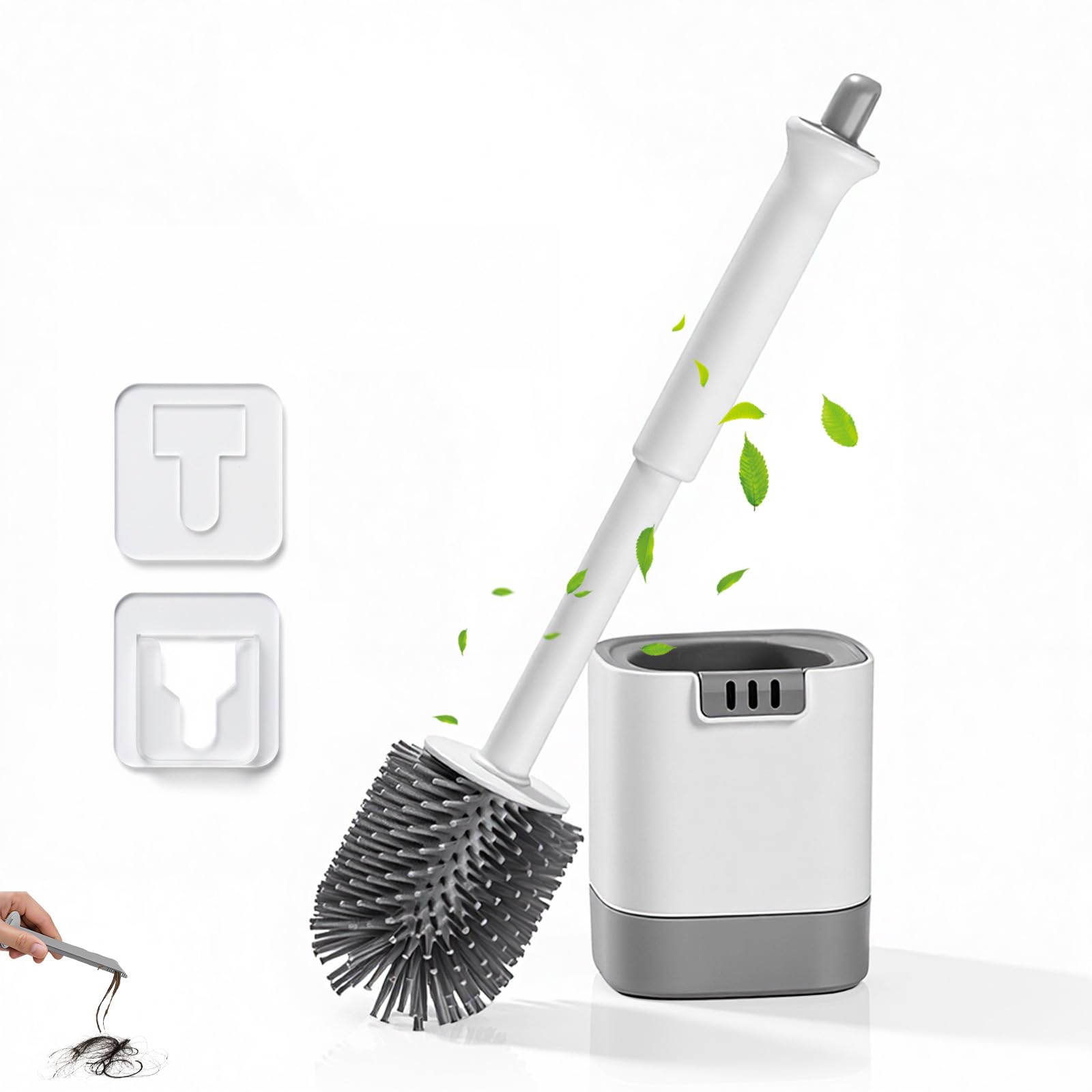 Mannicix Klobürste Silikon, WC Bürste Wandmontage & Stehen Silikon Toilettenbürste, Toilettenbürste mit Schnell Trocknendem Ständer und Auslaufsicherer Basis Antibakteriell & Langlebig Ohne Bohren