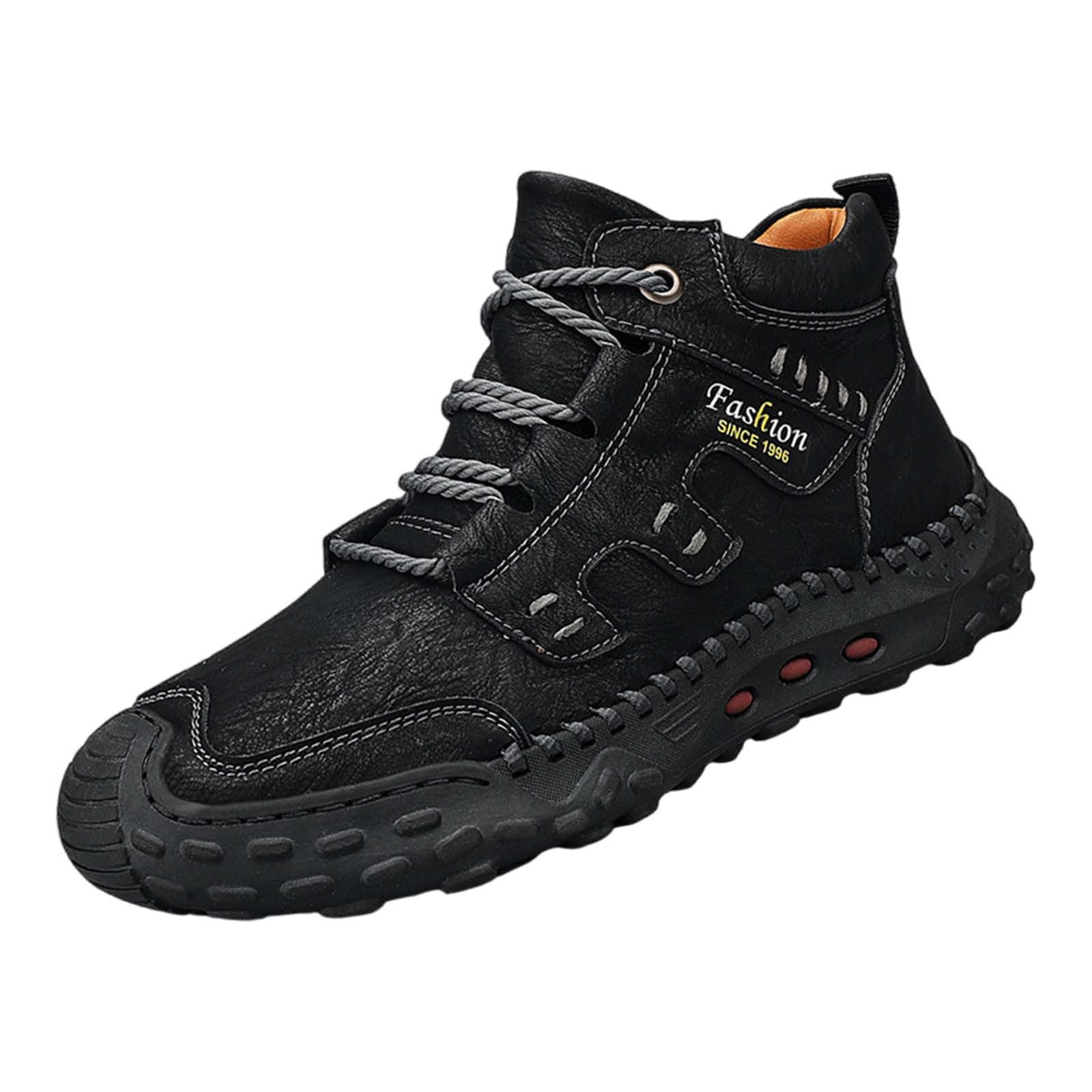 Męskie ręcznie szyte skórzane botki rustykalny naturalny styl sznurowane buty do chodzenia w ziemistych odcieniach wygodne obuwie outdoorowe dla mężczyzn