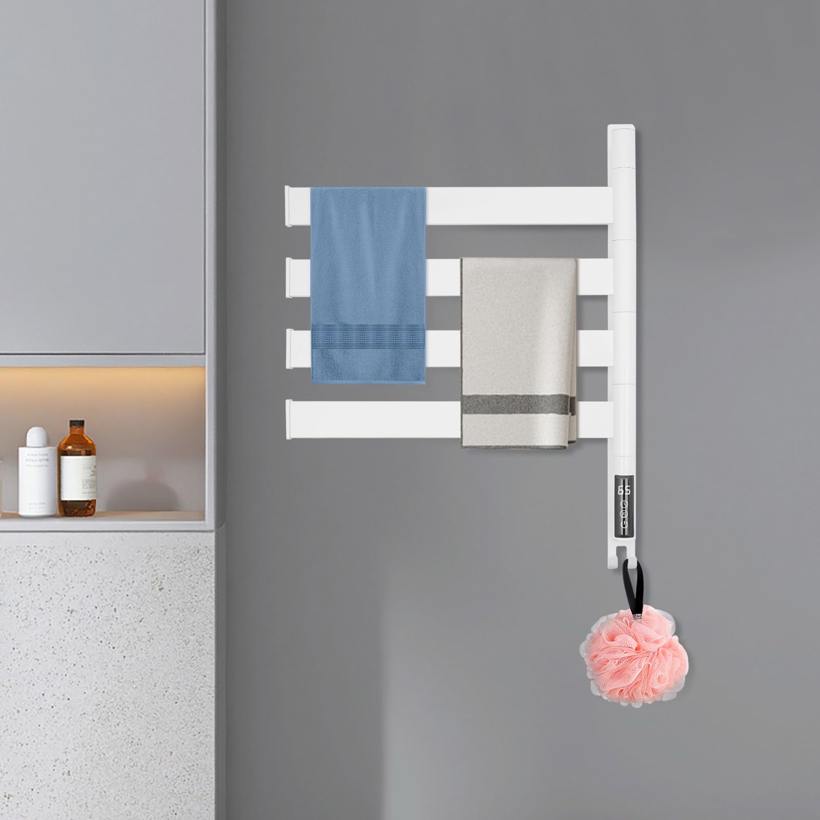 Scaldasalviette elettrico da bagno, con indicatore a LED, con termostato, scaldasalviette elettrico con termostato, scaldasalviette per bagno (bianco)