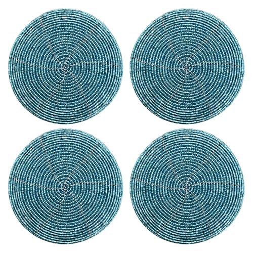 Handmade Beaded Bar Drink Tabletop Protection Coasters - Set of 4 - Halloween Harvest Autumn Fall Thanksgiving Holiday Christmas Xmas Celebration Festive Party 4 Round - Teal
