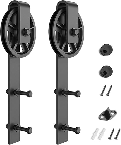 SMARTSTANDARD Perchas de hardware para puerta corrediza de granero, 2 piezas (negro) (perchas de ruedas grandes)
