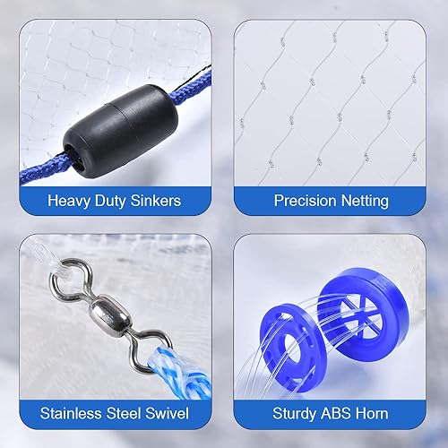 Miniatura 3 de Goture Red de pesca americana, redes de fundición de agua dulce y salada para cebo, trampa de camarones de peces de 3 pies4 pies6 pies7 pies8 pies10