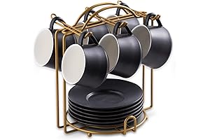 YHOSSEUN Coffee Espresso Cups with Saucers Set with Cup Holder, 4 oz,...