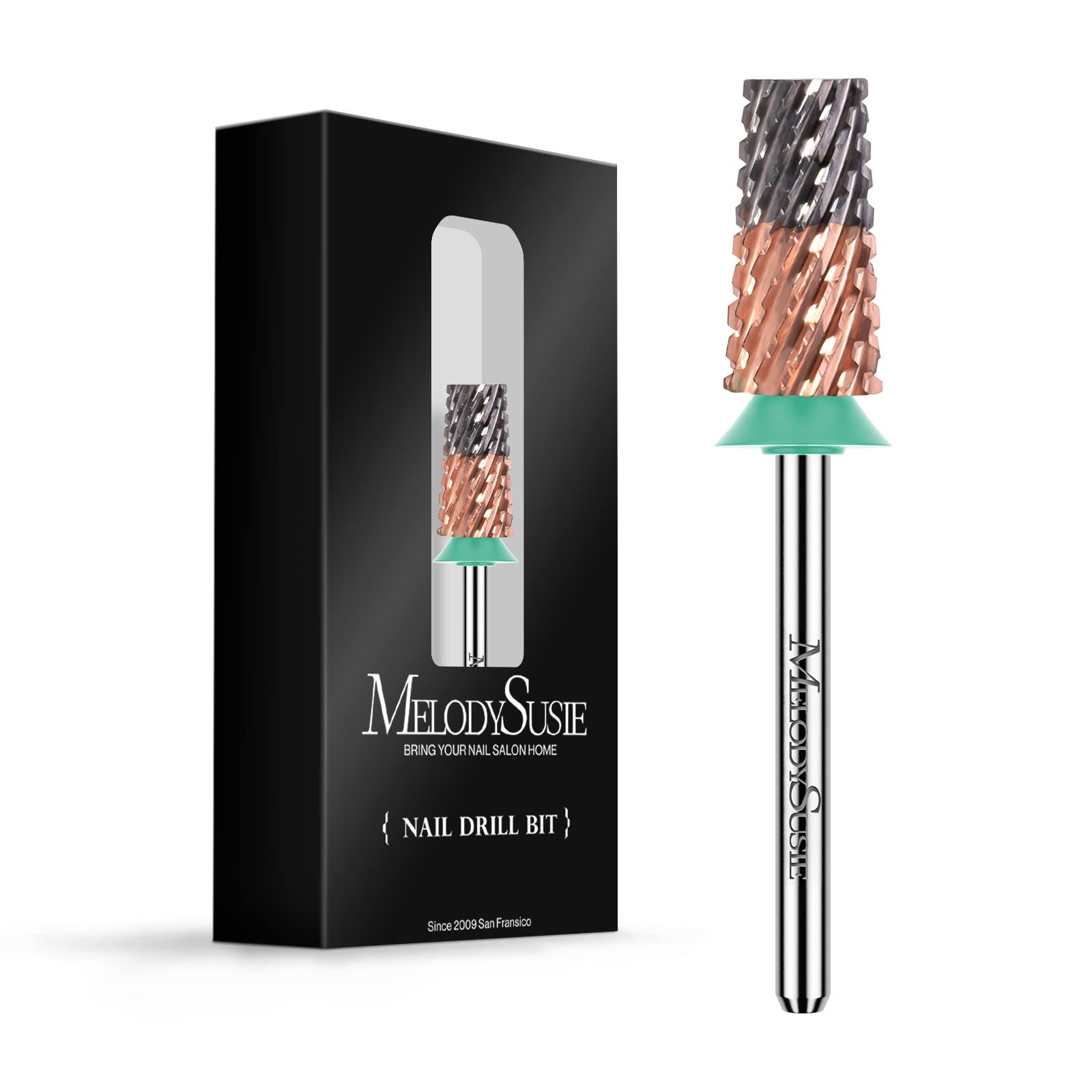 Brocas de barril cónico para uñas, brocas de tungsteno de carburo de 3/32 pulgadas, adecuadas para manicura, pedicura, cutícula, esmalte en gel, brocas de técnicos, plata y oro rosa, broca