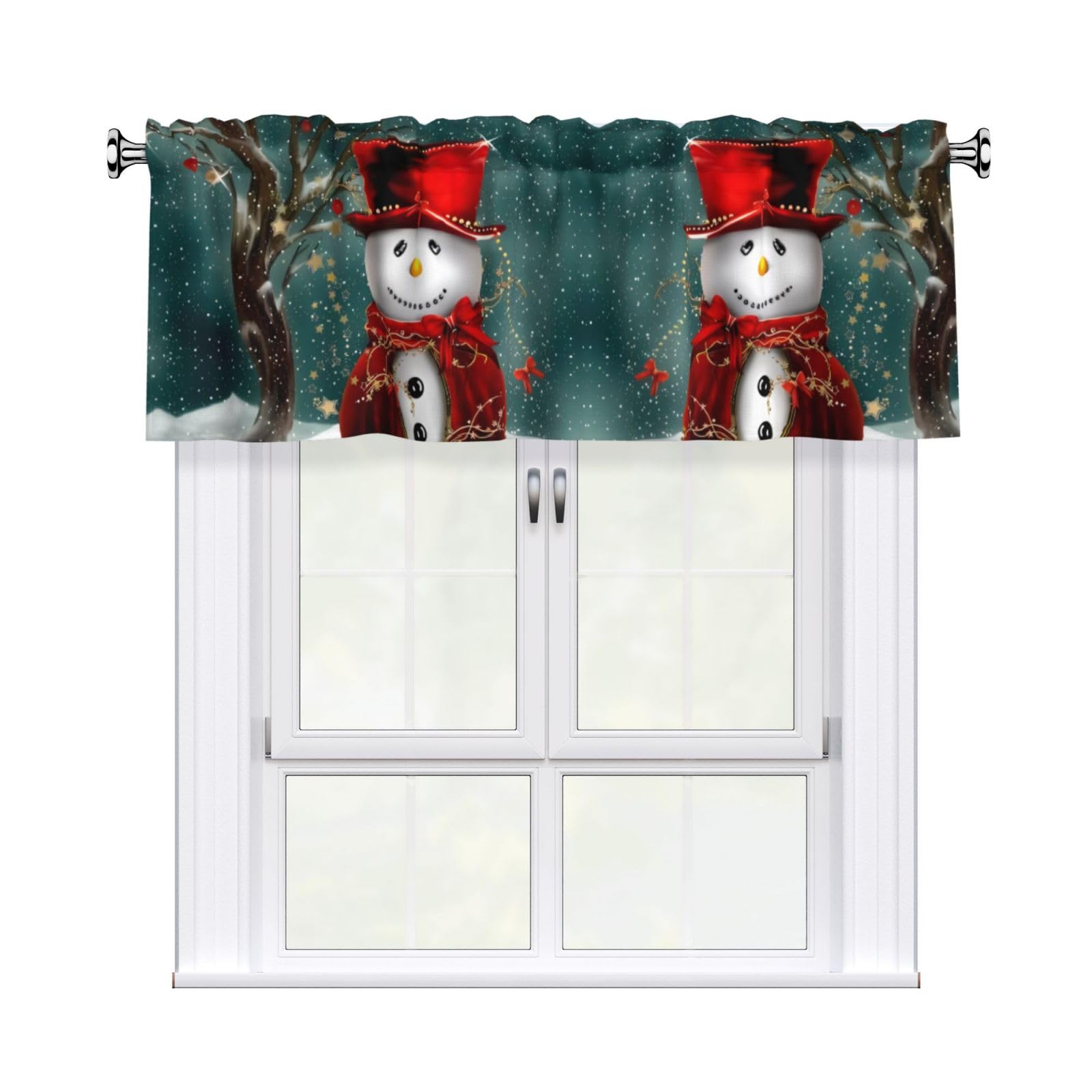 WHJSHOP Snowman Prints Curtain Valance 54x18 Inch - Peach Skin Window Layer with Delicate Print, Filtered Light for Kitchen Use