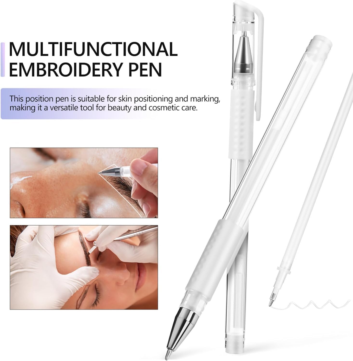 Tattoo Markers Pen: Temporary Tattoo Marking Pen for - White Pen, 3Pcs Tattoo Positioning Pen with 3 Refills for Body & Face Marking - Image 2