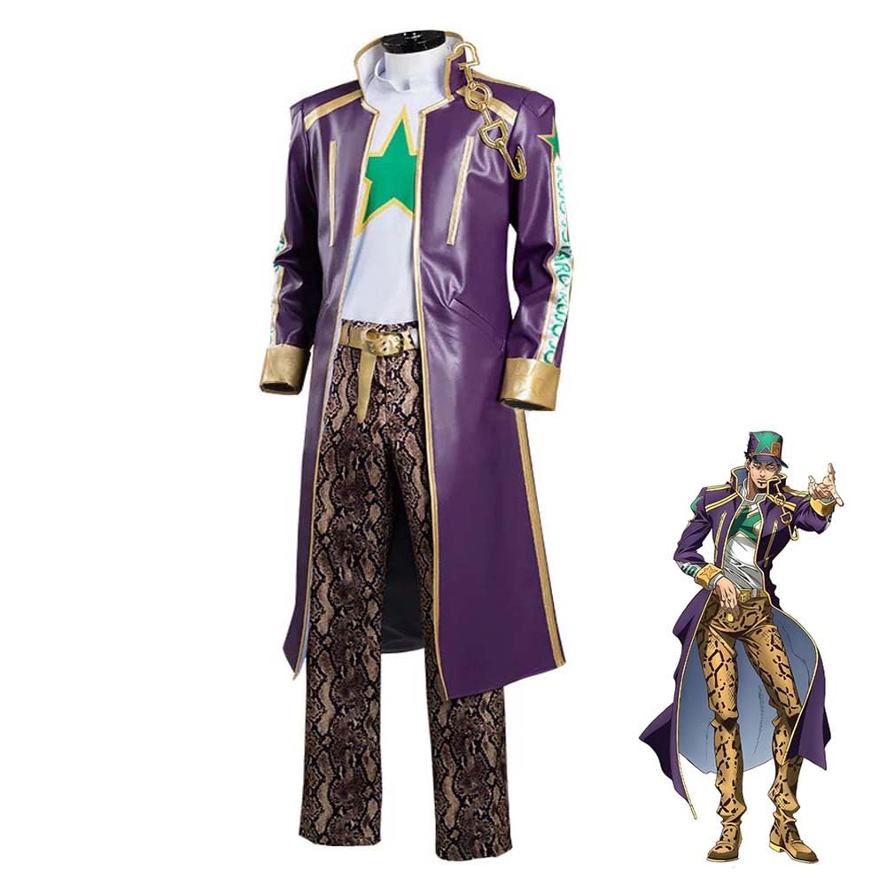 Zhongkaihua JJBA Jotaro Cosplay Anime Uniform Black Suit Role Play Outfits Set Role Play Halloween Carnival Party for Fans