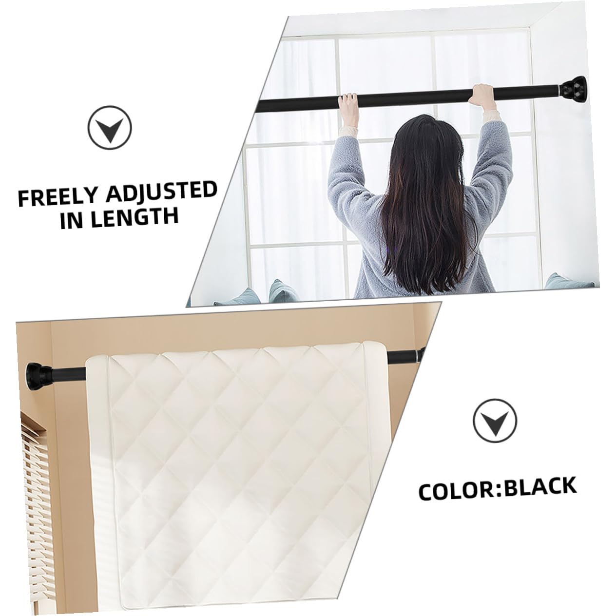 NUOBESTY 2 Pcs Barras de Cortina Telescópicas Ajustables, Barra para Cortina de Ducha y Ropa, Instalación sin Perforar, Adecuado para Baño y Armario