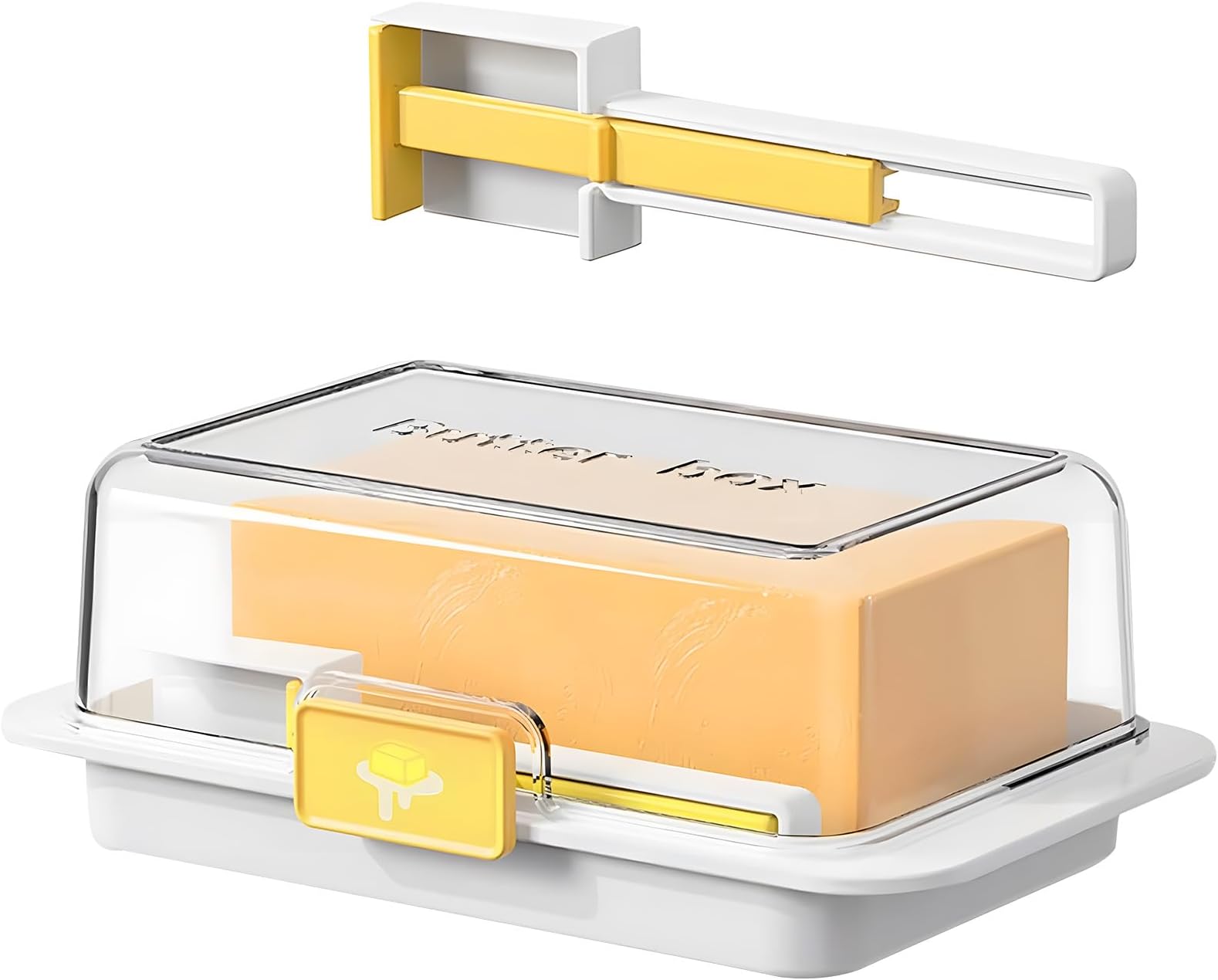 Butter Dish, Plastic Butter Dish with Measuring Spoon, Environmentally Friendly Reusable Butter Box with Airtight Lid, BPA-Free Transparent Butter Bell for Kitchen and Refrigerator, White