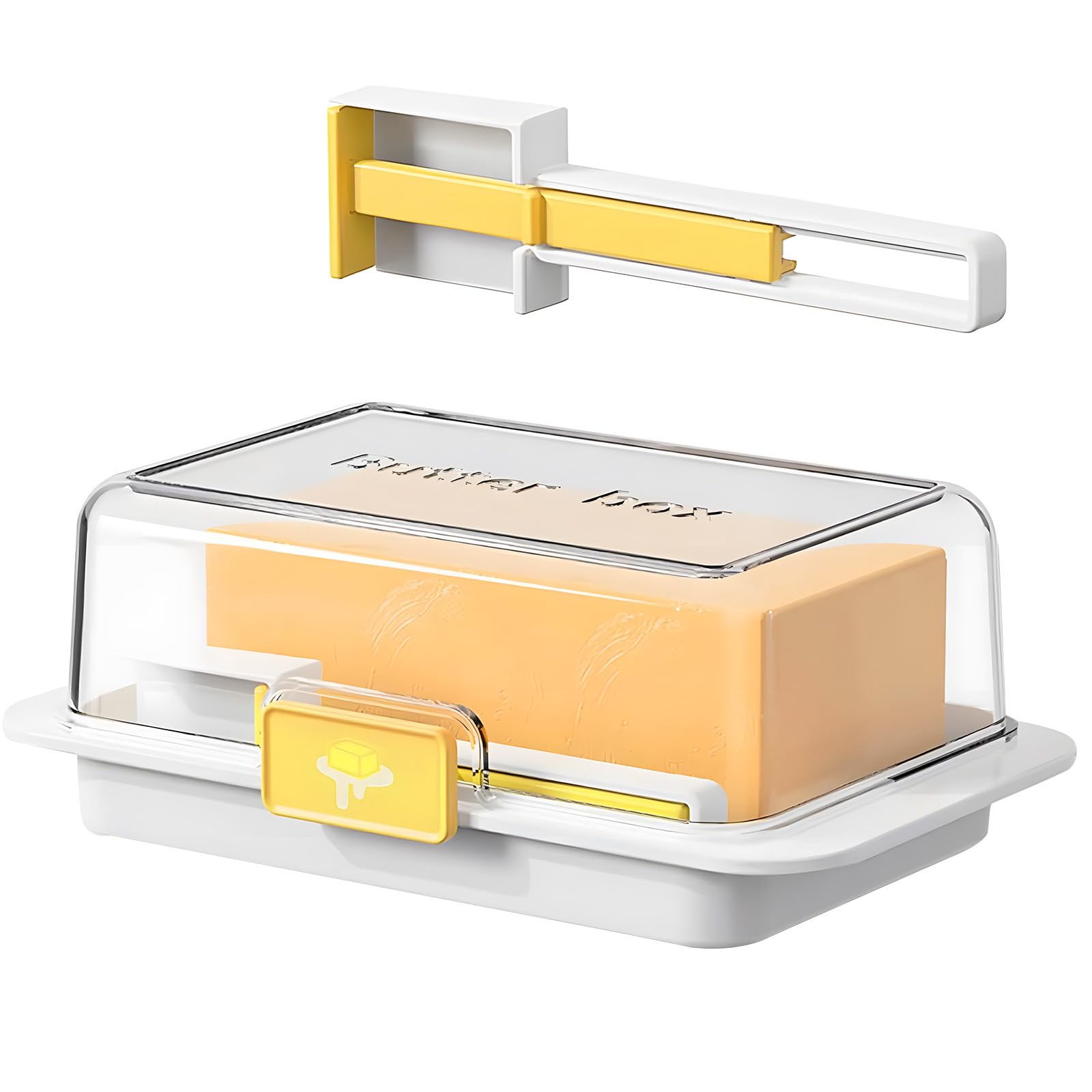 Butter Dish, Plastic Butter Dish with Measuring Spoon, Environmentally Friendly Reusable Butter Box with Airtight Lid, BPA-Free Transparent Butter Bell for Kitchen and Refrigerator, White