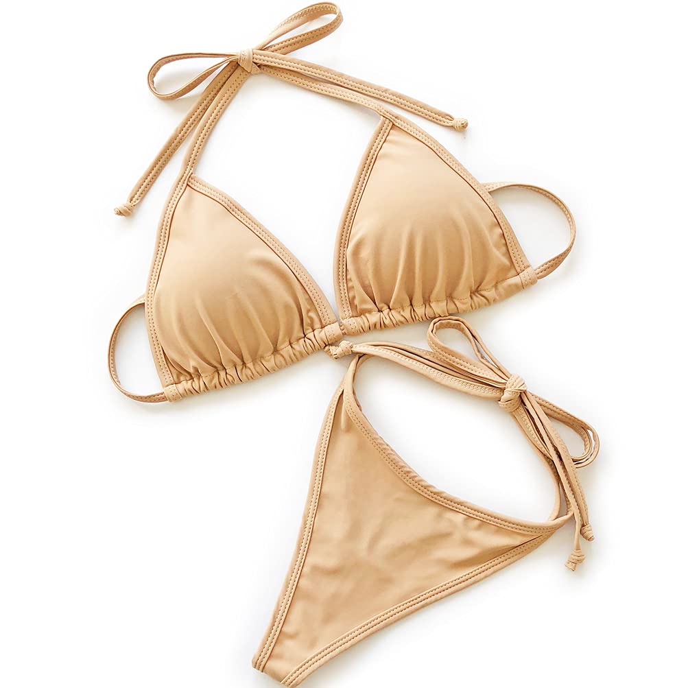 Amazon.co.jp: ベージュカラー Tバック三角マリンビキニ 胸パット入
