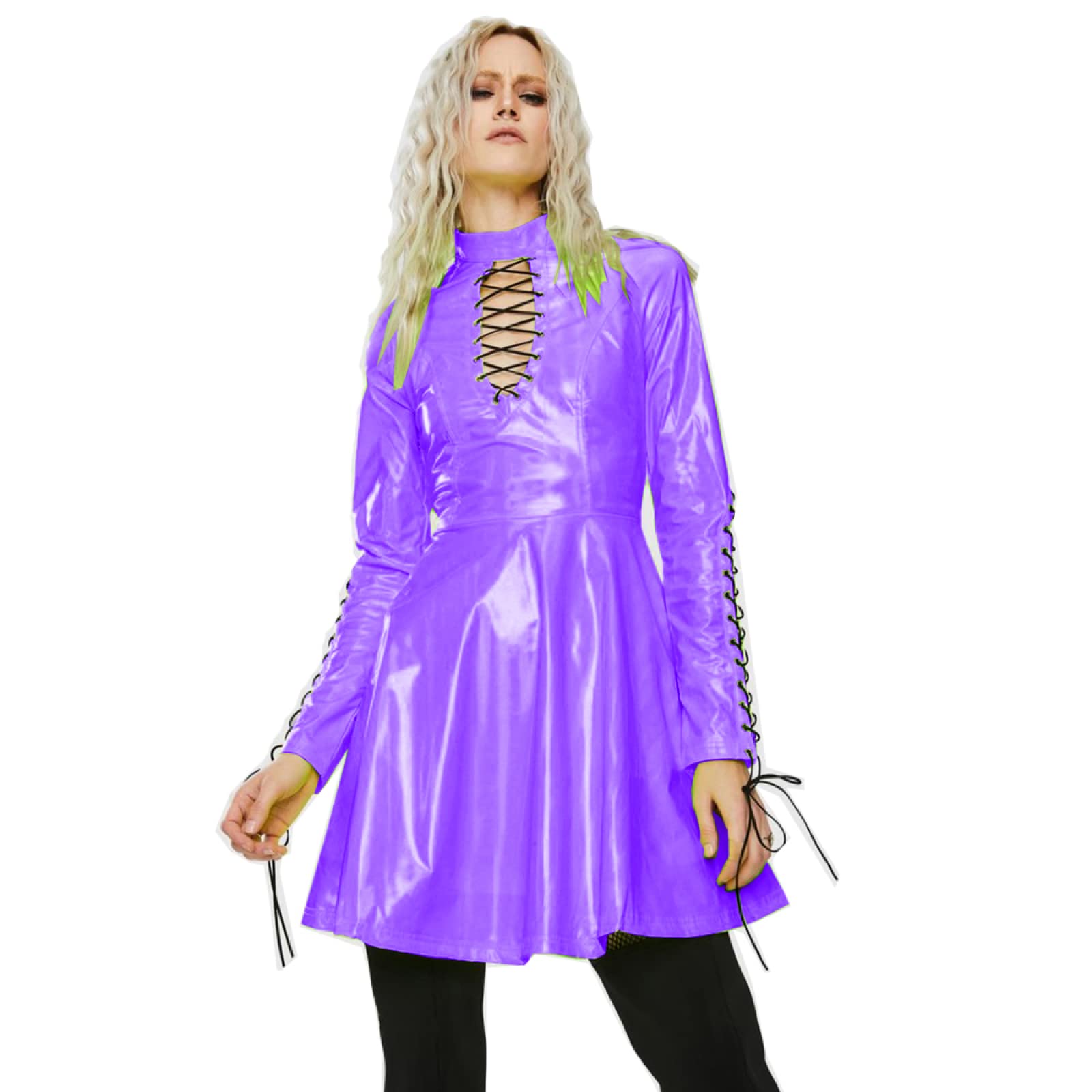 Amazon.com: Women PVC Long Sleeve Dress Vinyl Hollow Out A-Line Dress High  Waist Above Knee Mini Party Dress,Purple,5XL : Clothing, Shoes & Jewelry