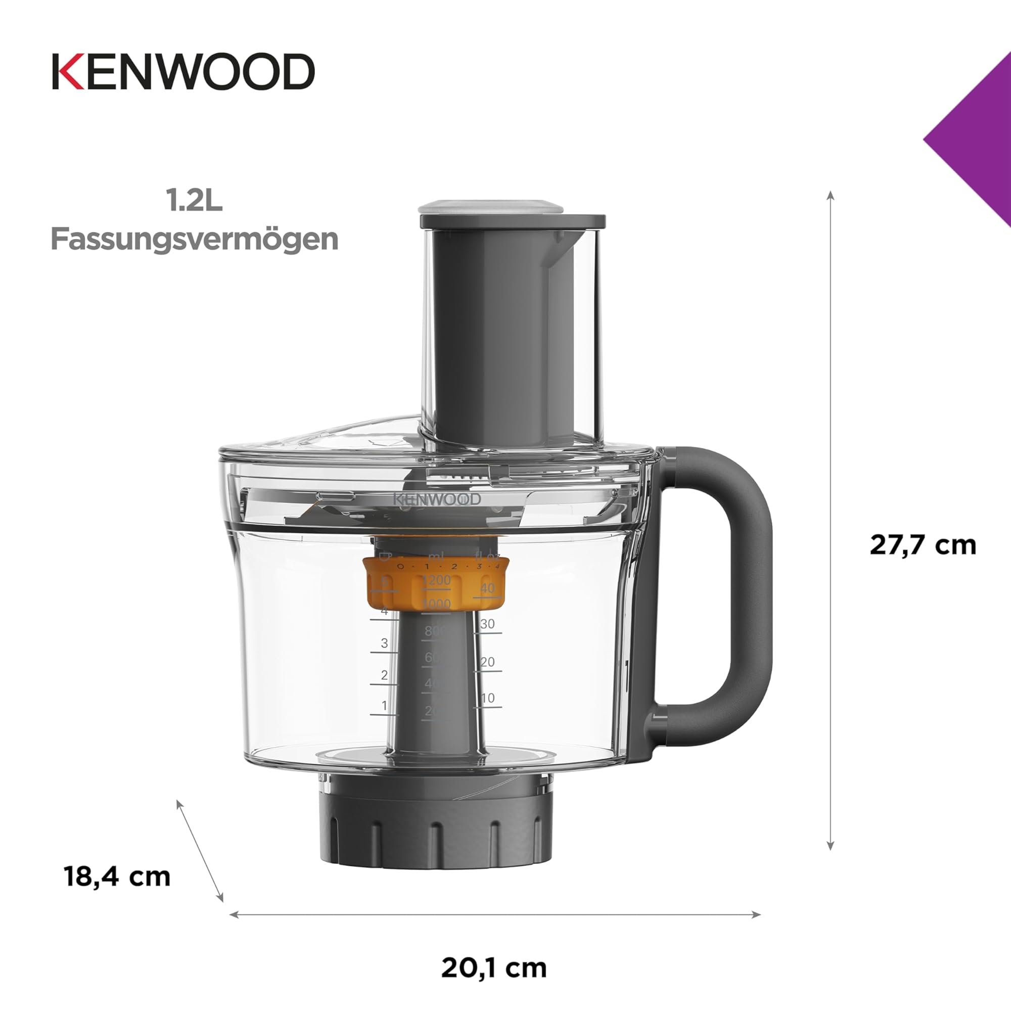 Kenwood MultiPro Küchenmaschine KAH65.000PL, Teigzubehör, 5 Schneidescheiben mit verstellbarer Schneidscheibe, ExpressDice-System, 1,2 L Fassungsvermögen, Zubehörtasche, Silber
