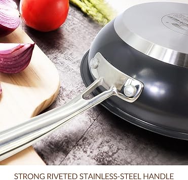 HOMICHEF 8 Inch NICKEL FREE Stainless Steel Fry Pan - Navy Gray Non Toxic Matte Polished Skillet Induction - Non Coating Flat Bottom Omelette Pan