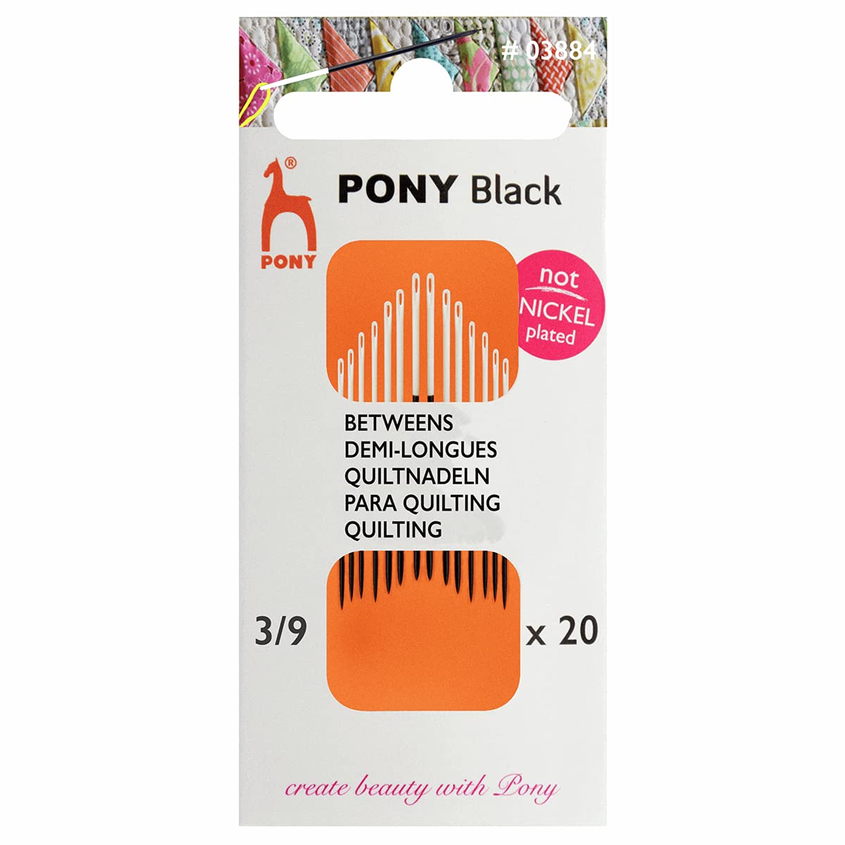Pony Hand Sewing Needles: Black with White Eye  - betweens quilting  size 3/9