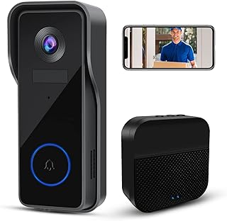 KAMEP Video Doorbell Camera with Chime 1080P WFi Smart Wireless Doorbell with Camera Battery Operated, Advanced PIR Motion Detection, 2-Way Audio, Night Vision, IP65, Support Cloud Storage