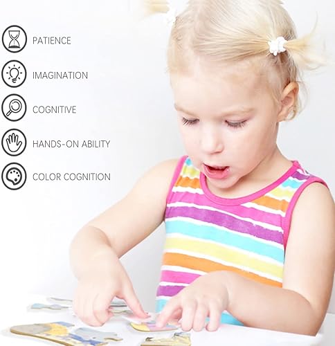 Miniatura 6 de Rompecabezas de madera Stepwise para preescolar, paquete de 5 rompecabezas de suelo de animales, juguetes de aprendizaje Montessori para niños de 2,