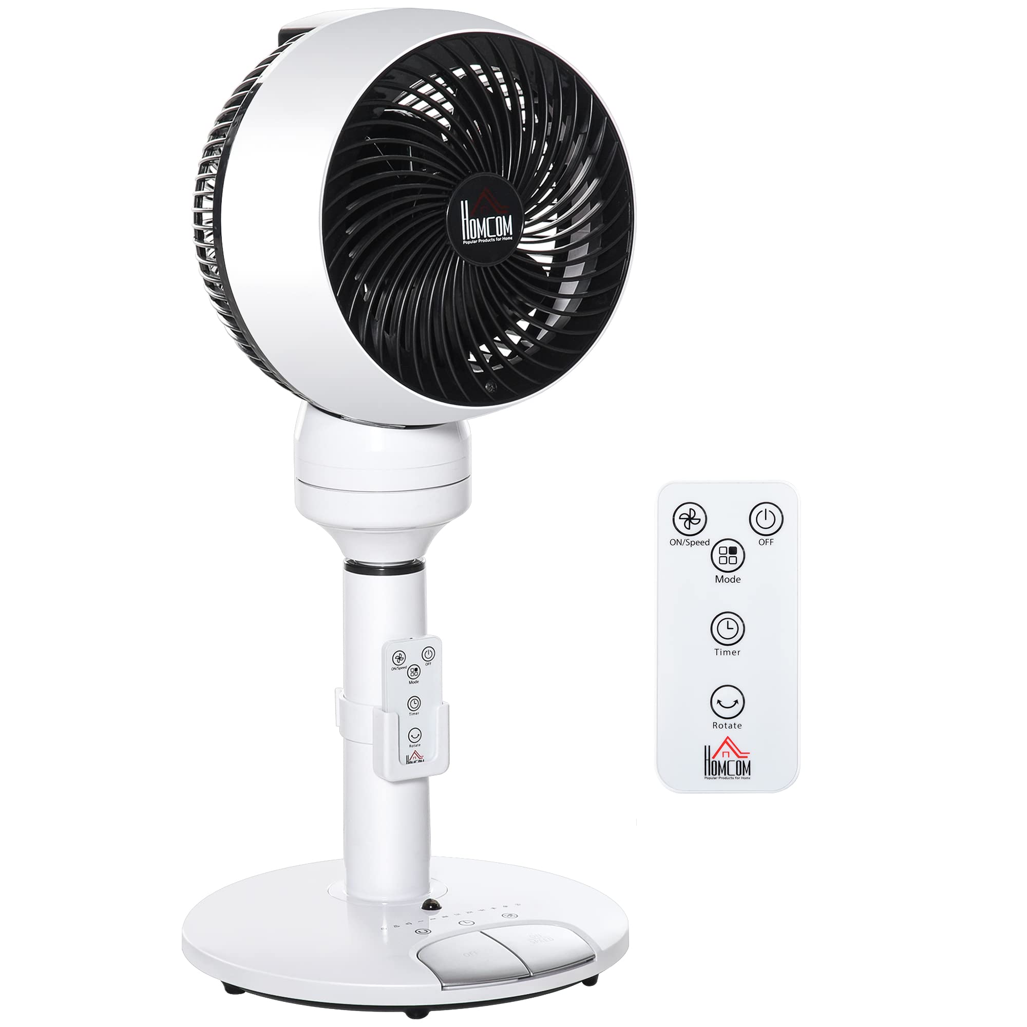 HOMCOM 9'' Air Circulator Fan 3 Speed 3 Mode, 70° Oscillation 90° Vertical Tilt, Remote Controller, for Living Room, Bedroom, Office, Black and White