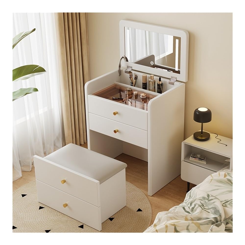 CGCSYZ Vanity Desk Vanity Desk with Flip Top Mirror, Makeup Vanity Table with Cushioned Stool, Compact Dressing Table, Vanity Set for Bedroom Makeup Dressing Table (White)
