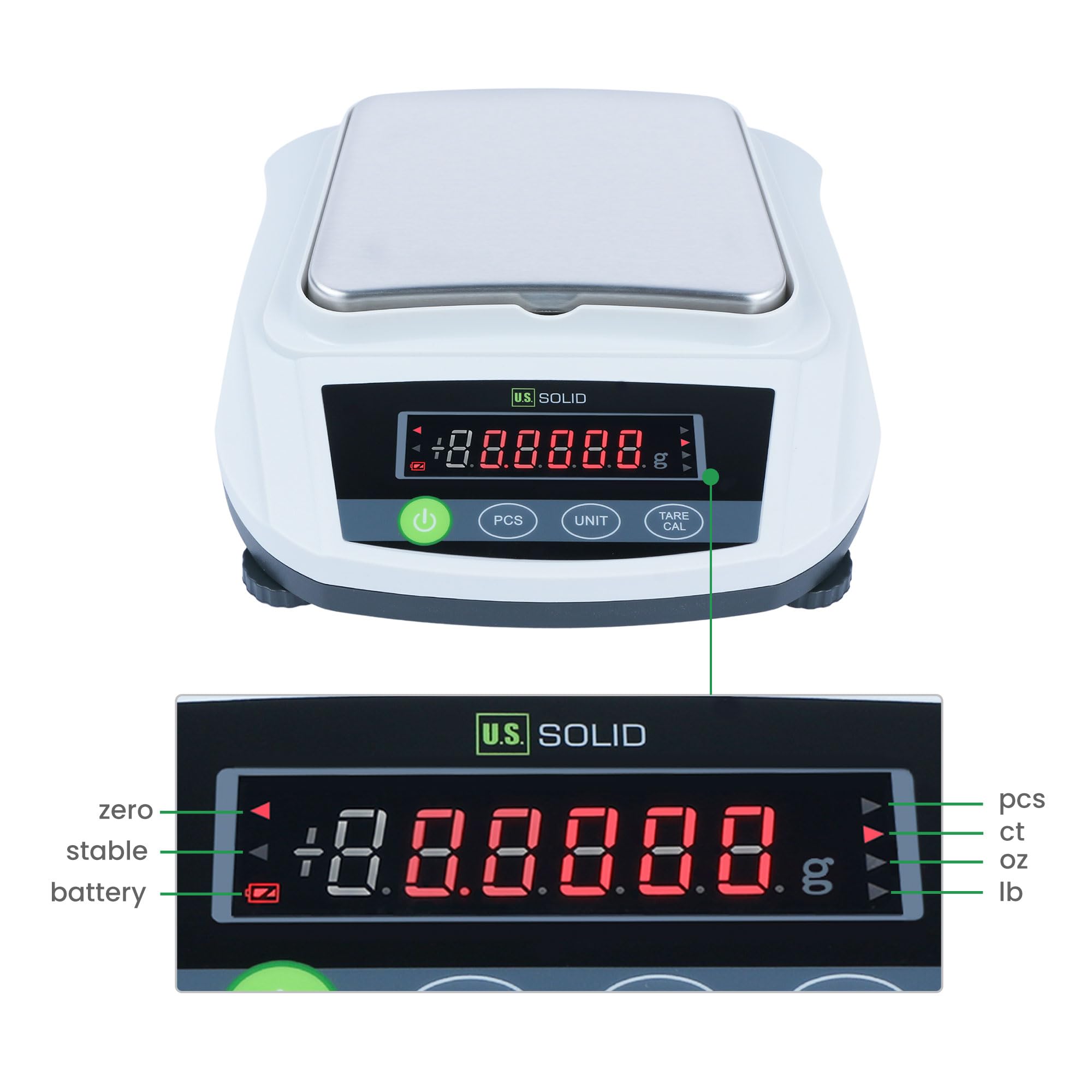 U.S. Solid Báscula digital para laboratorio, 2000 g x 0,01 g, báscula de análisis de precisión, para cocina, joyas, farmacia, pesaje - fuente de alimentación AC/DC