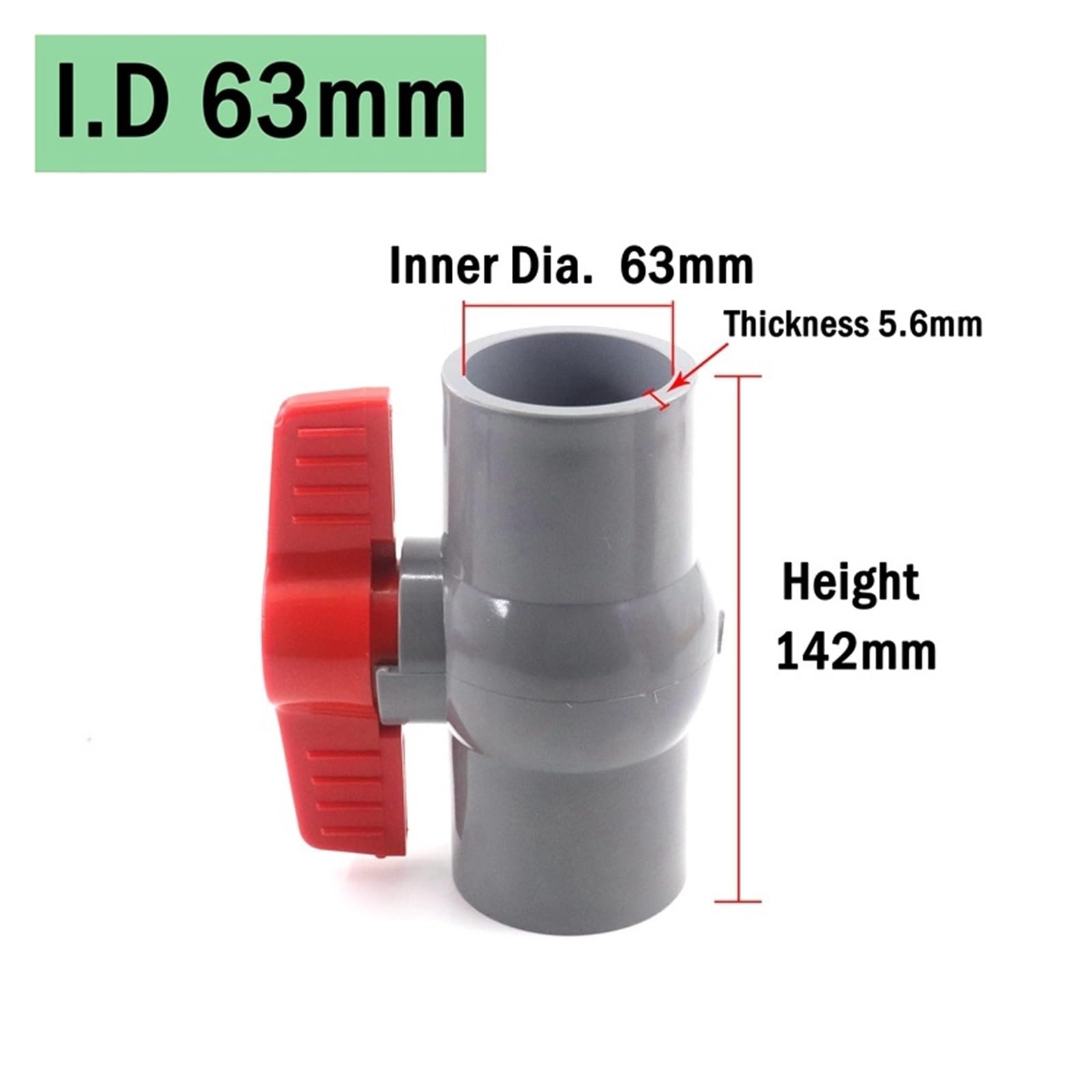 CHATROOM 1 stücke 1/2 "~ 2" Gewinde Und Buchse Typ Grau PVC Kugelhahn Gartenbewässerungsarmaturen Aquarium Fisch Tank Schalter Wasserventil(ID 63 mm)