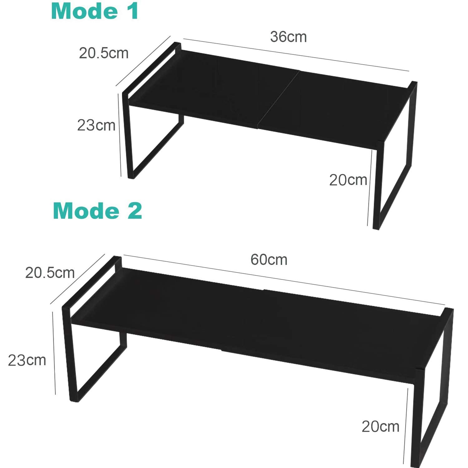 Cuisine Métal Demi Etagere Étagère rétractable en Coin pour Placard économise l’espace pour Armoires de Comptoirs, Garde-manger, Aliments et Ustensiles,（14.2-23.6）”L X 8.3”W X 9.1”H(Noir,Plus élevé)