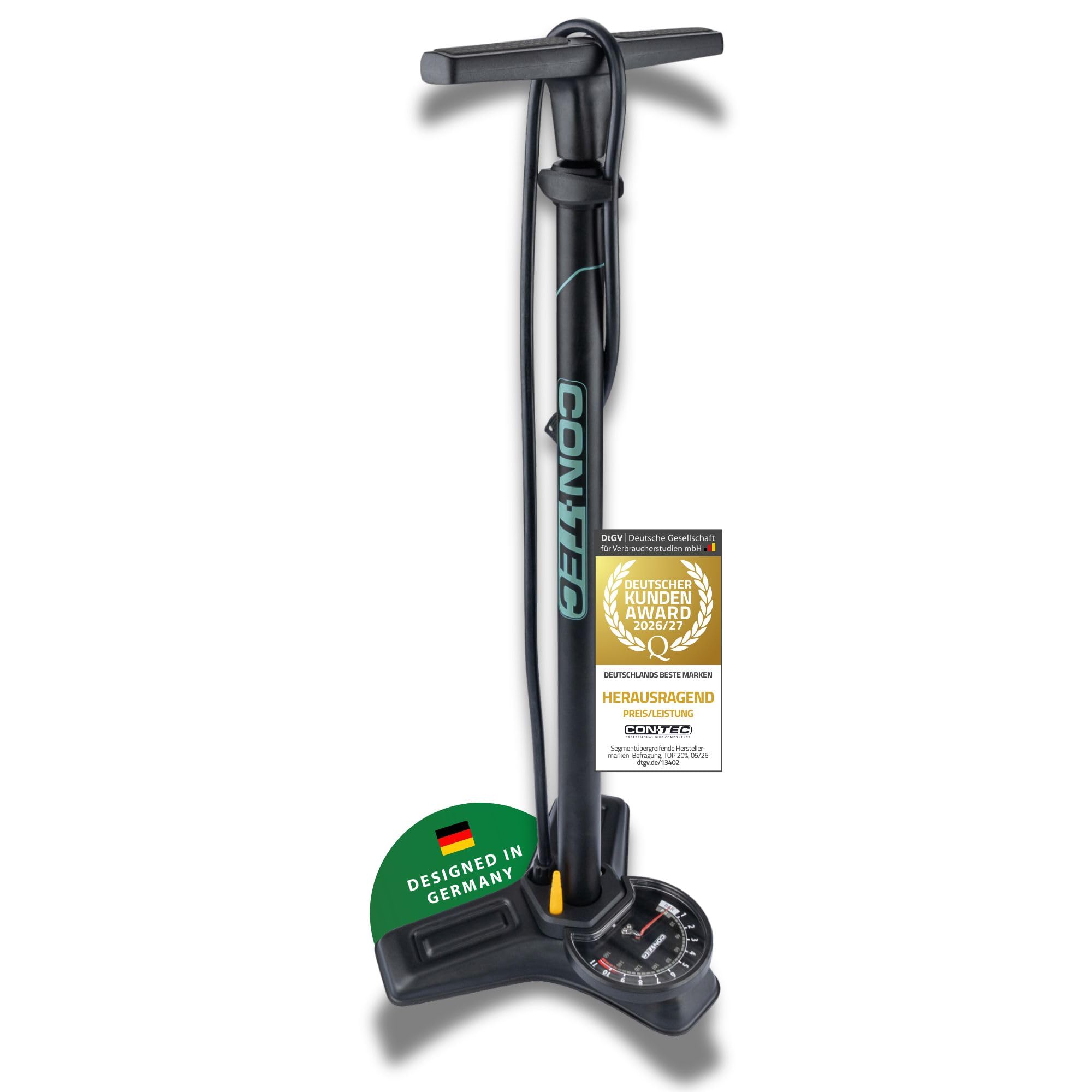 CONTEC Standpumpe Air Support Max, 67 cm, aus Stahl und Kunststoff, 11 bar/160 psi, für alle Ventile, inkl Ball- & Matratzenadapter, 1 Stück, schwarz/sage Green