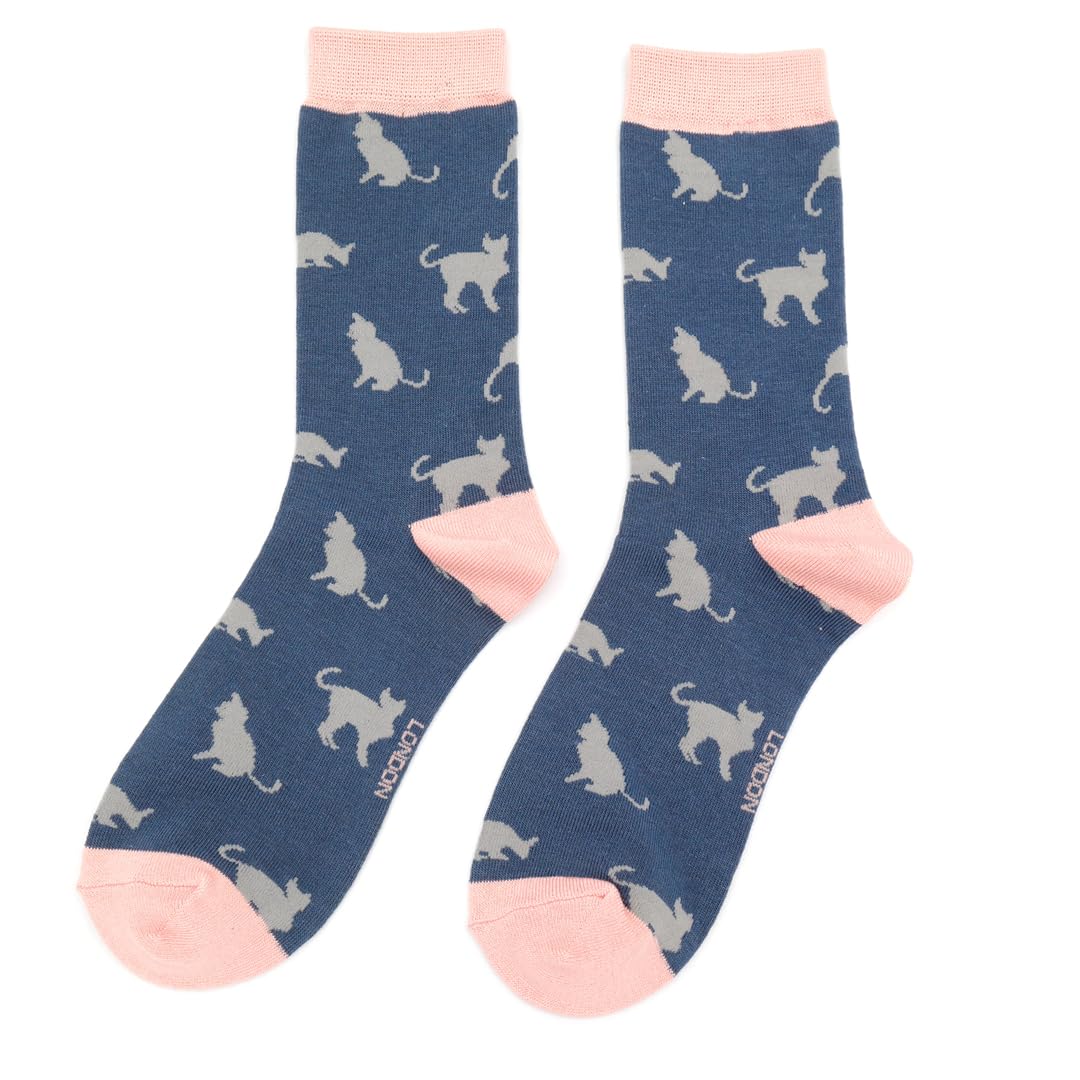 Miss Sparrow Cats Navy Blue Womens Novelty Ankle Socks Adult One Size