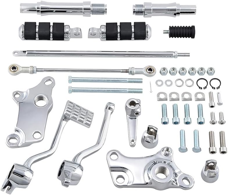 Chrome Aluminum Forward Controls Foot Pegs Lever Linkage with Black Rubber Replacement for Harley Sportster XL883 XL1200 1991 1992 1993 1994 1995 1996 1997 1998 1999 2000 2001 2002 2003